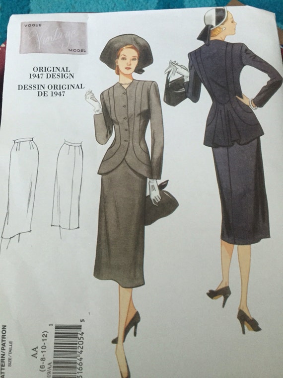 Vintage Vogue Womens Suit Pattern1947 Designskirt And 4569
