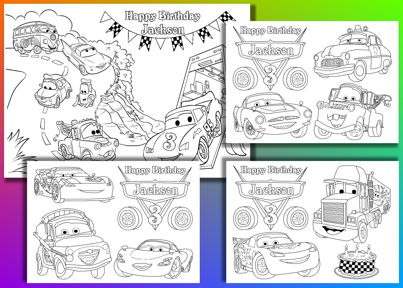Personalized Disney Cars Birthday Party coloring pages