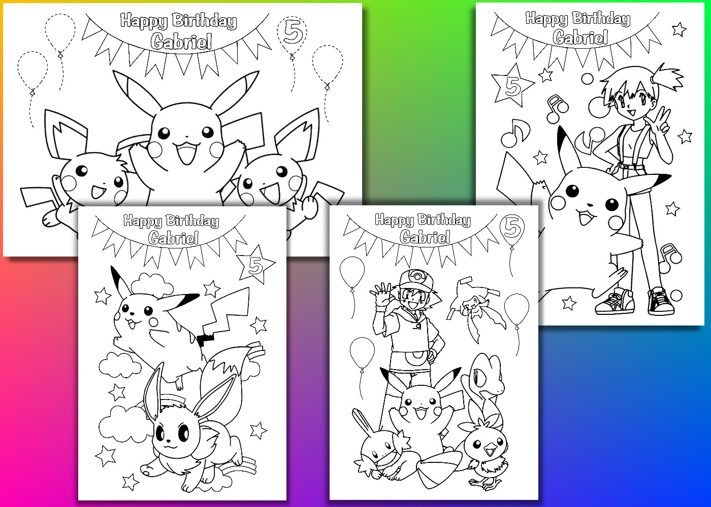  Pokemon  Birthday  Party  coloring  pages  activity Personalized