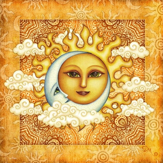 Danmorrisart - Tapestry, Sun Moon Clouds Premium Heavyweight Satin ...