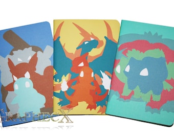 Fan-made Pokemon Charmander Squirtle Bulbasaur inspired personalized journal notebook