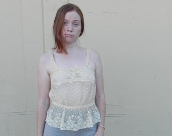 RARE 1970’s Sheer Deena Lingerie Cream Lace Cami