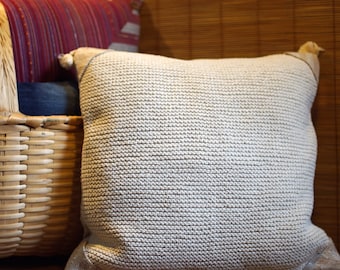 Eco pillows - eco-friendly, hand knitted regenerated cotton