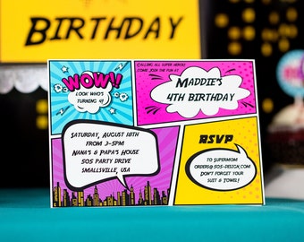 Girls Superhero Party Invitation - INSTANT DOWNLOAD Super Girl Invitation - Girls Comic Style Invitation by Printable Studio