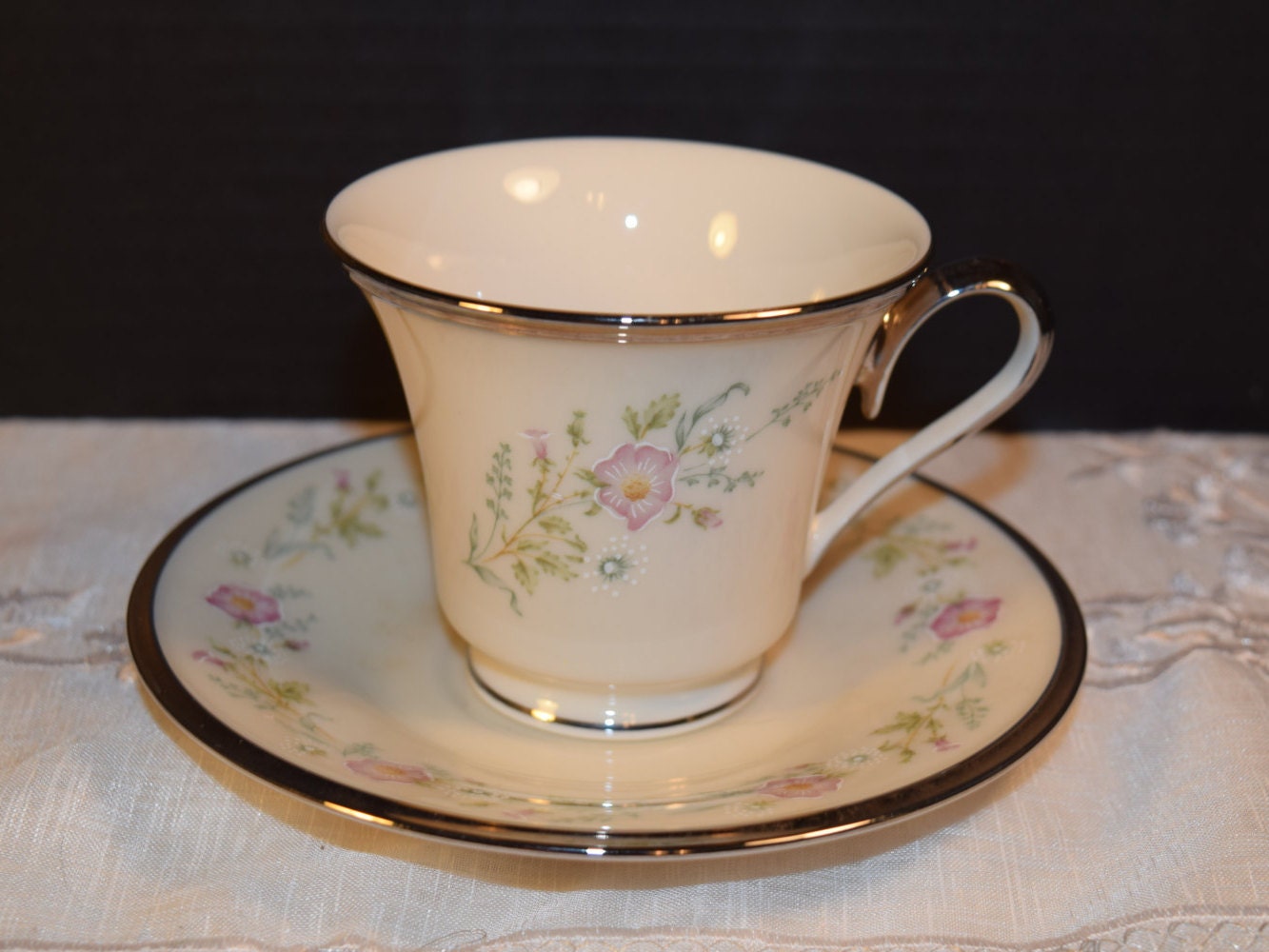 Lenox China Flirtation Cup & Saucer Vintage Lenox Platinum