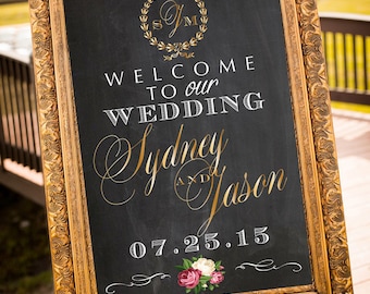 Wedding Welcome Sign, Printable Personalized Sign, DIGITAL Sign, Names & Date, Large Wedding Sign, Choose Colors, Gold, Silver, Chalkboard