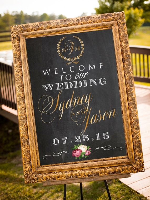Wedding Welcome Sign, Printable Personalized Sign, DIGITAL Sign, Names & Date, Large Wedding Sign, Choose Colors, Gold, Silver, Chalkboard