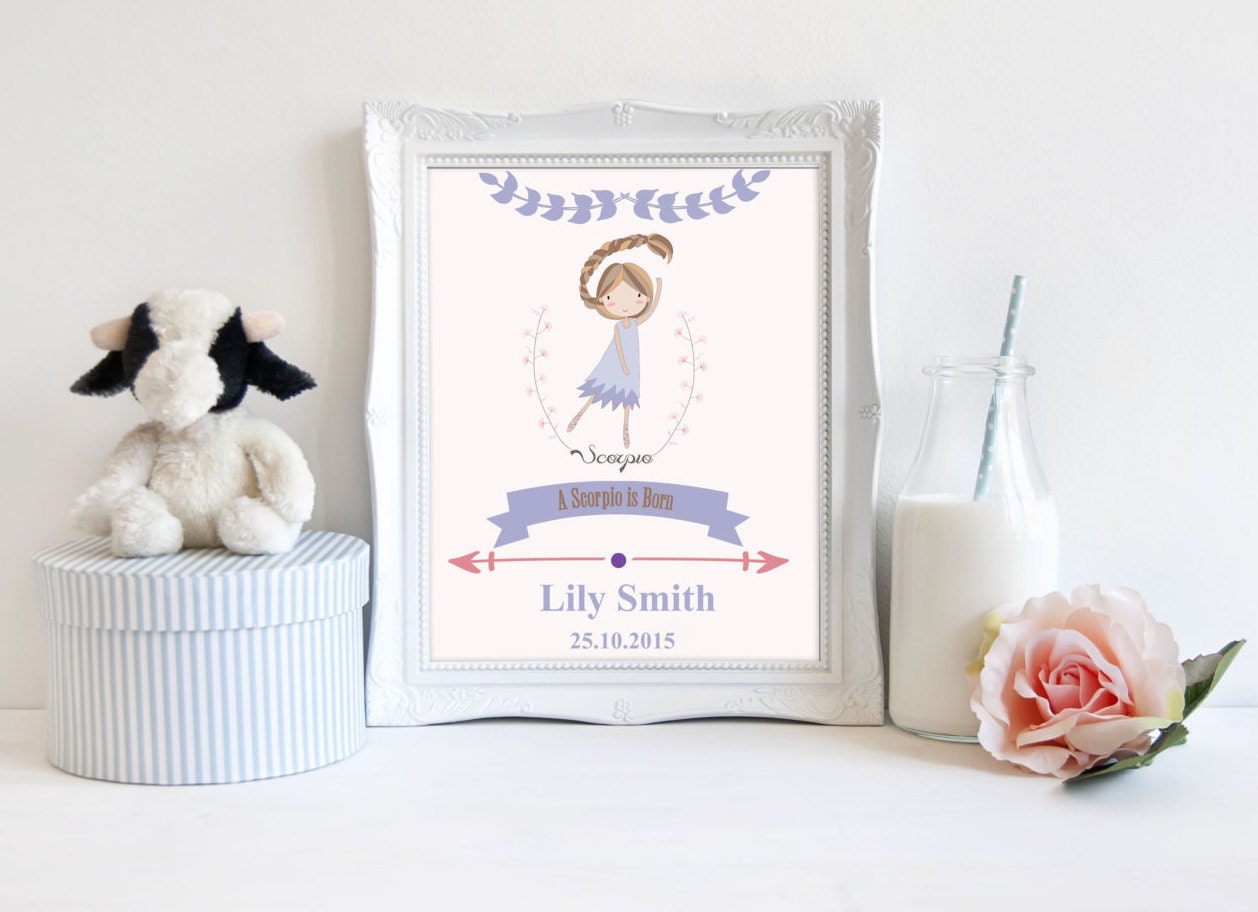 Personalized Birth AnnouncementAstrology PrintBaby girl printable
