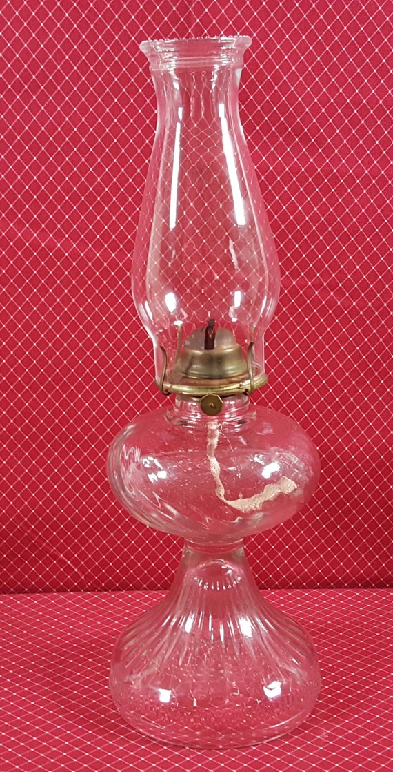 Vintage Oil Lamp With Beaded Chimney And Brass by PlethoraOfJunk