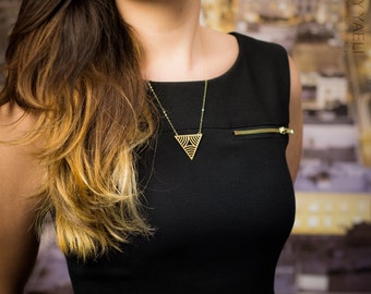 Geometric necklace, gold triangular pendant, Triangle necklace, triangle pendant, unique necklace, gift under 50, 14K gold, gift for her.