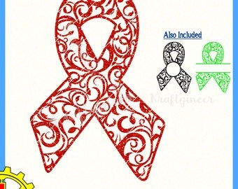 Breast Cancer SVG awareness svg awareness Ribbon SVG swirly Split Monogram svg DXF cut file for Cricut Silhouette Scan N Cut Commercial Use