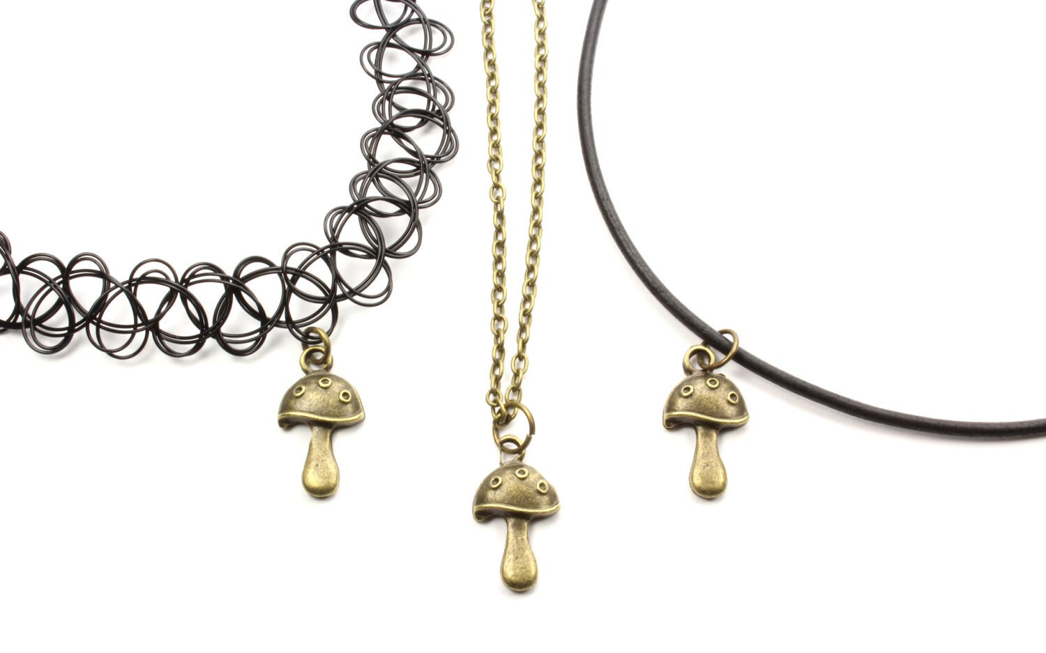 Mushroom Choker Necklace. Black Tattoo Choker. 90s Grunge