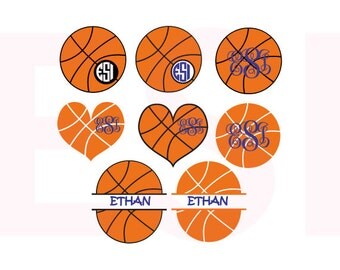 Basketball monogram SVG, DXF, EPS, vinyl cut files, Silhouette cameo and Cricut design space, For commercial use. Circle monogram frame.