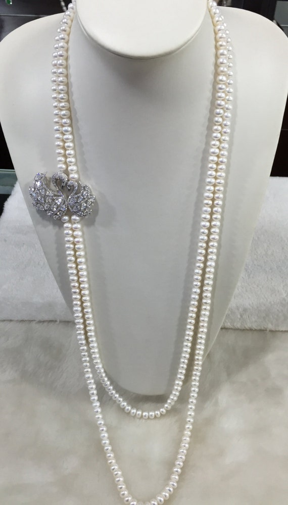 Long freshwater pearl necklace 2 rows pearl necklaceLong