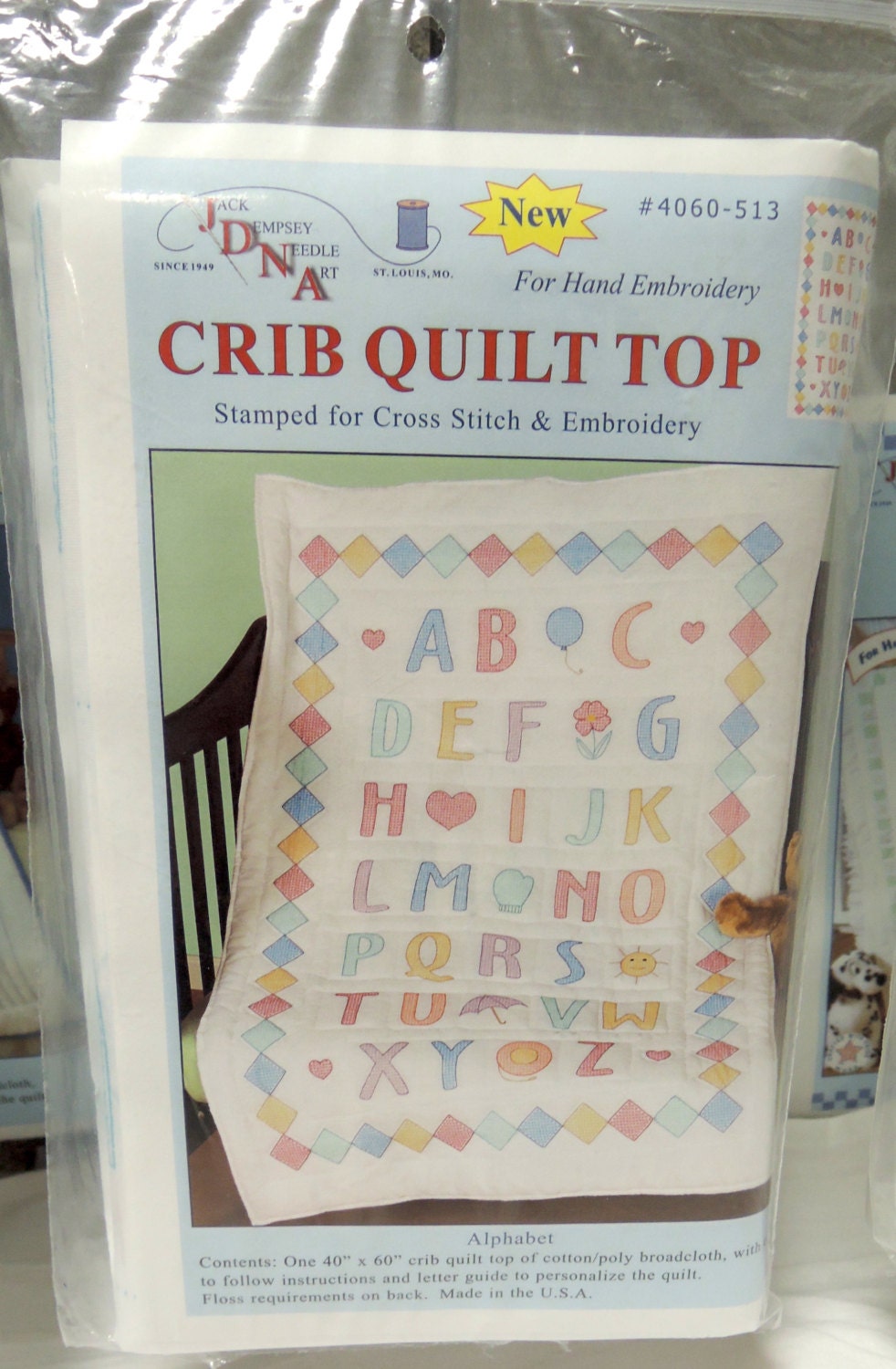 Alphabet Crib Quilt Top Kit Cross Stitch Hand Embroidery JDNA