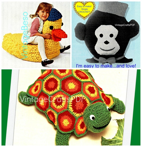 3 Crochet PATTERNs Vintage Duck tv Chair Turtle by VintageBeso