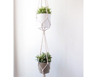 Double Macrame Plant Hanger, Hanging Planter, 100% Cotton