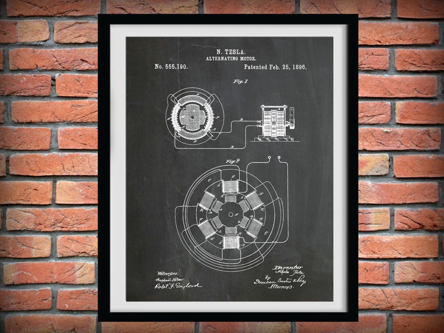 Patent 1896 Tesla Alternating Motor Art Print Poster Science Lab Electrical Engineer