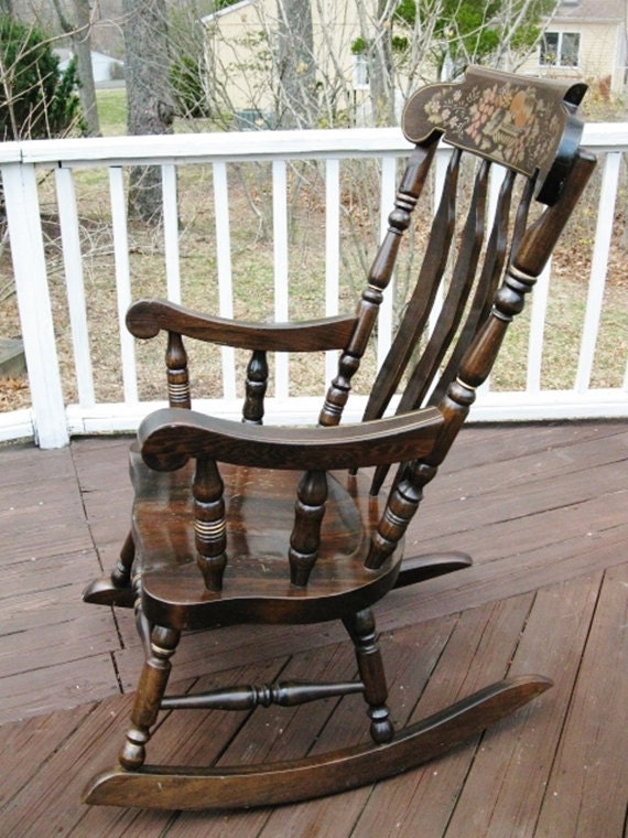 Vintage Rocking Chair with painted fruit New England
