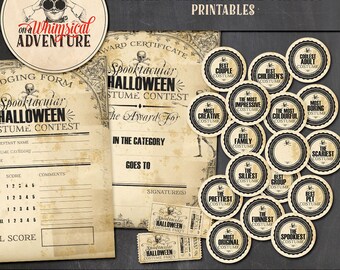 Halloween printable collage sheet, digital download, Halloween costume party printables, party decorations, award certificate badges tickets