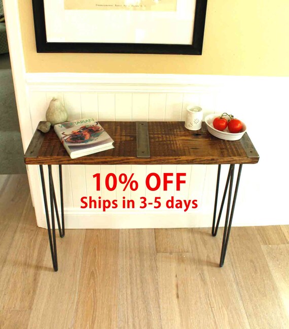 Metal inlayed reclaimed wood sofa table with by ReclaimedWoodUSA