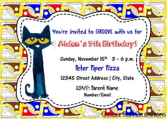Pete the Cat Birthday Party Invitation White
