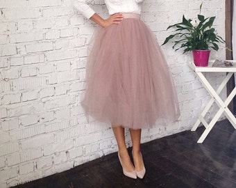 Dusty rose Tulle Skirt - bridal shower outfit - Tea Length skirt- wedding adult Tutu - bridal party skirt - Midi Skirt - Custom skirt