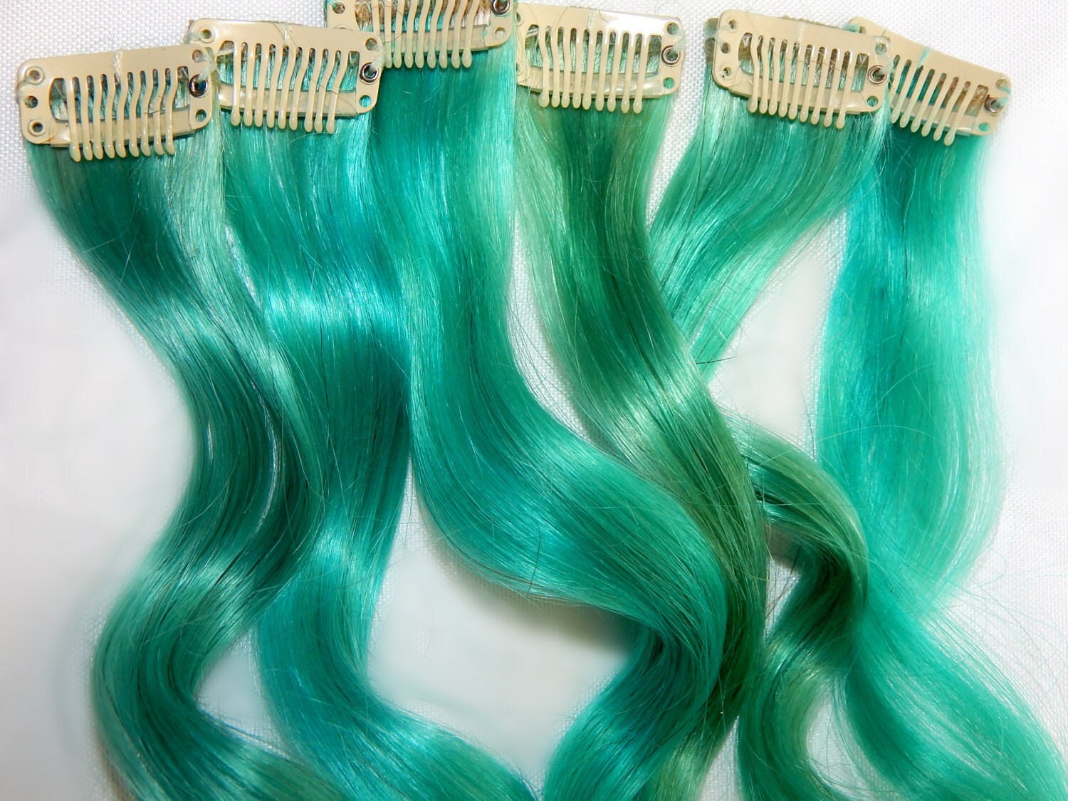 Teal Human Hair Extensions Double Wefted Clip In Hair