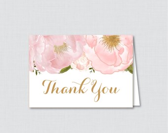 Printable Pink Floral Bridal Shower Thank You Card - Blush Pink and Gold Flowers Garden Bridal Shower Thank You Card - 0007