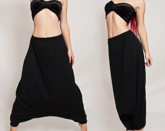 Summer Cotton Harem Pants , Oversize Black Hippie pants ,Baggy trousers ,Comfortable low crotch pants ,Plus Size Loose Pants ,Japanese style