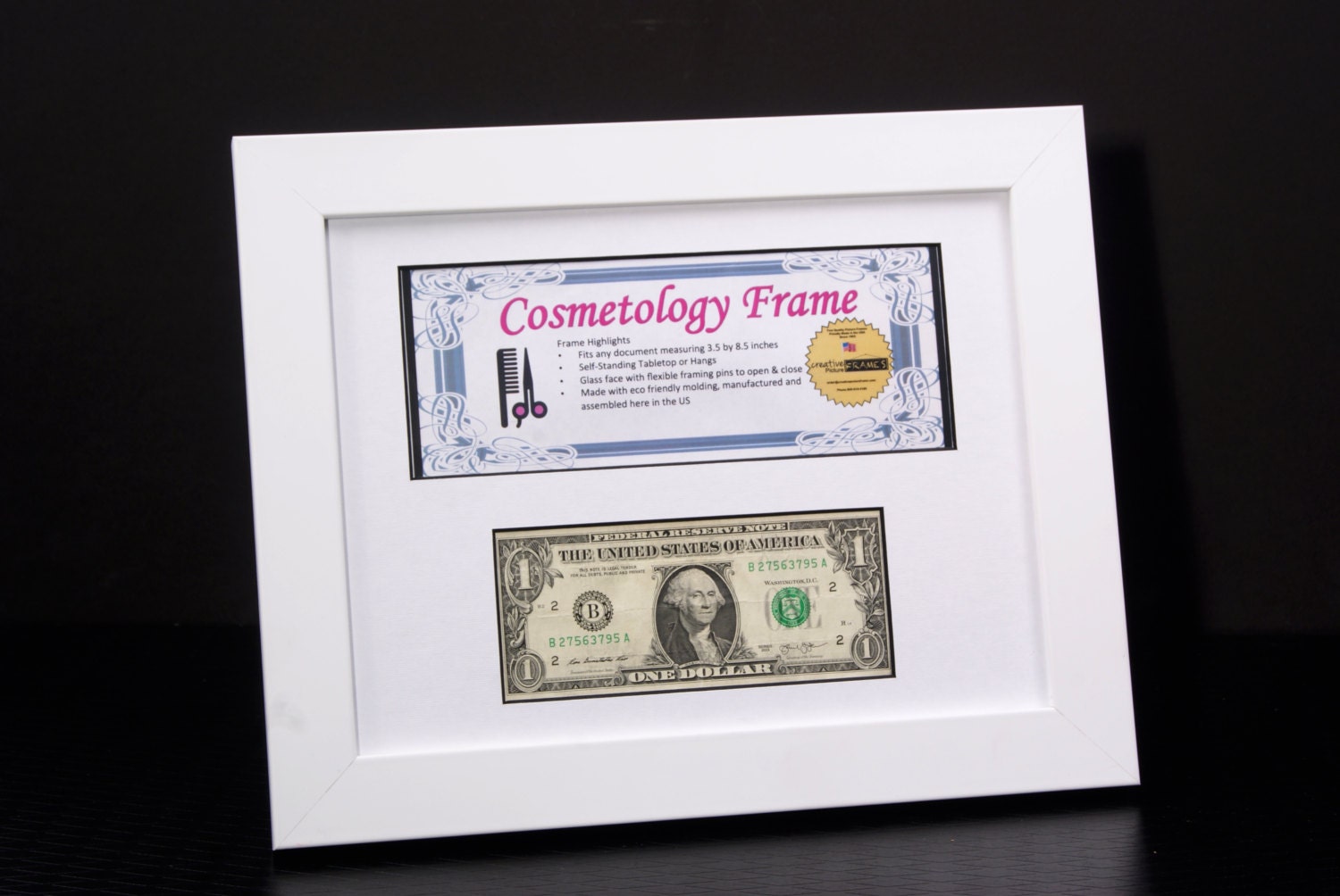 White Business License First Dollar Frames for Professionals