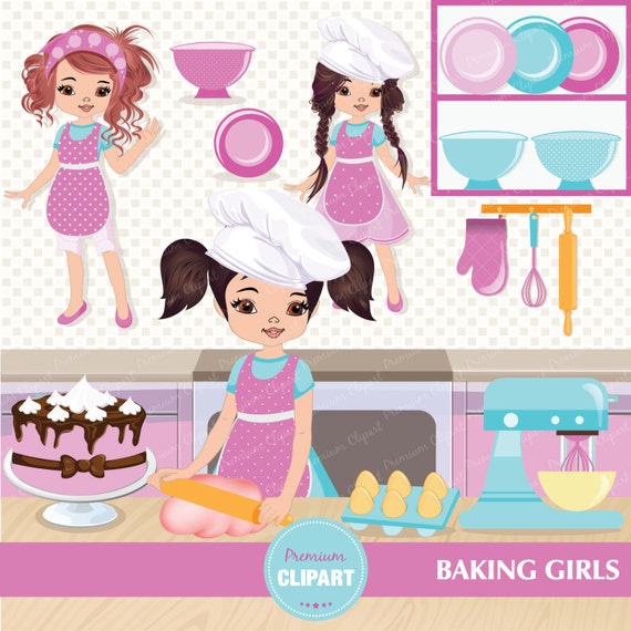 Items similar to Baking girls clipart, cliparts, girls cooking clipart ...