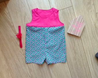 Pink romper baby size 4-6 months, pink playsuit baby size 4-6 months, pink newborn onesie, pink newborn romper