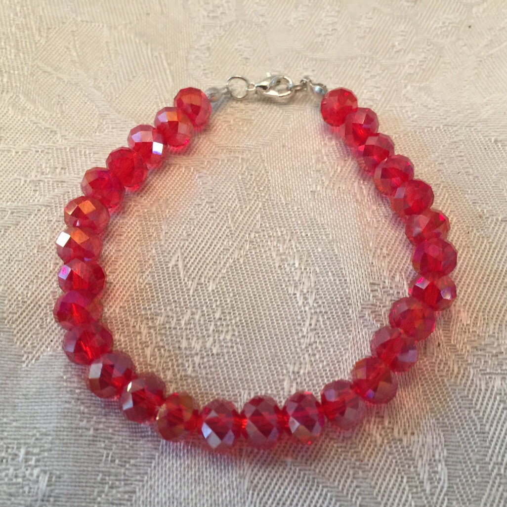 Red Aurora Borealis Crystal Beaded Bracelet
