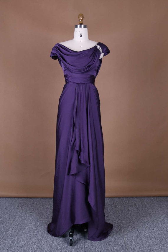 Ruffle neckline evening dress drapes skirt by ZhongaiWedding