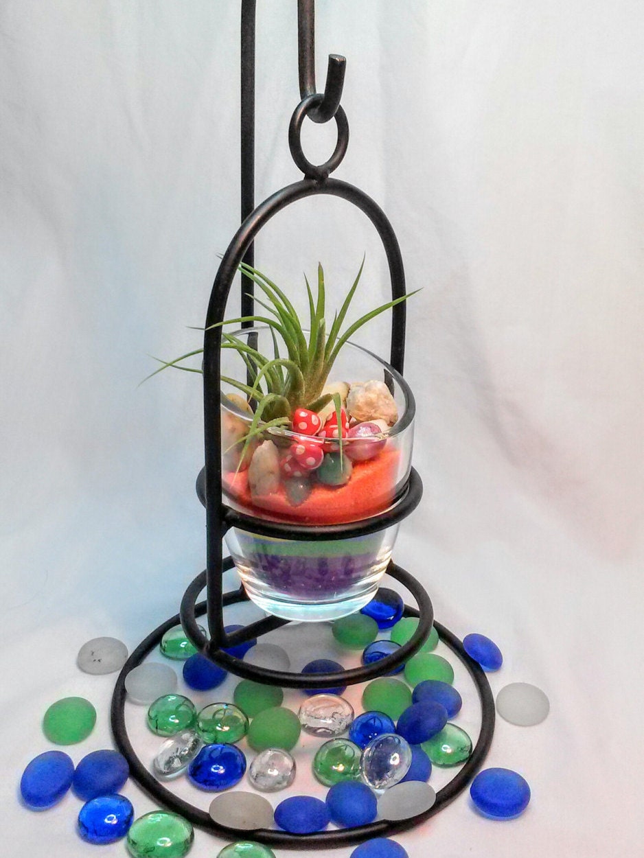 Polymer clay decorated hanging terrarium Air by Merriebethplace