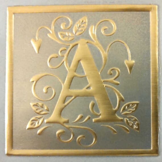 LETTER A MONOGRAM Embossed Metallic Gold on by