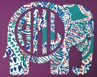 BOGO Elephant Monogram Decal- Lilly Pulitzer Inspired Elephant Monogram- Preppy Monogram- Monogram Decal- Monogram Sticker- Waterproof