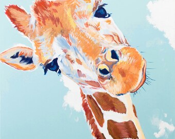 The Curious Giraffe Colorful Original Art Print
