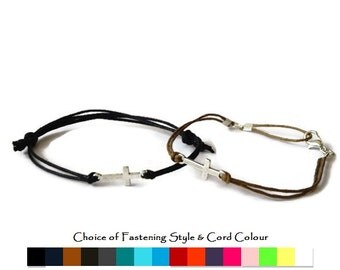 Sideways Cross Bracelet (cord colour options) - Mens cross bracelet - Cross bracelet - cross bracelet - Christian Bracelet - Womens bracelet