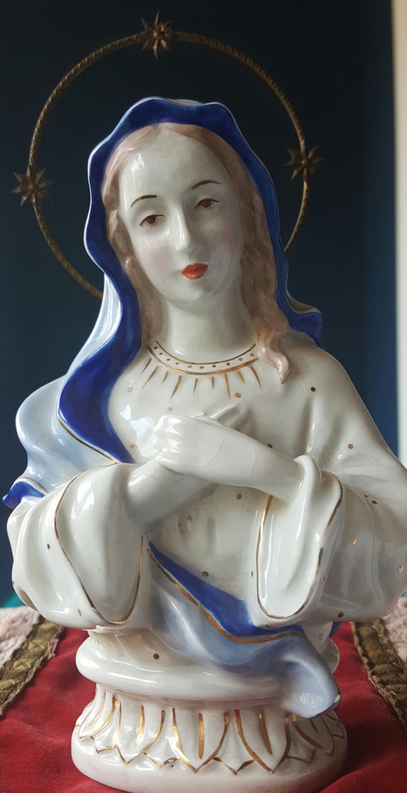 Vintage Spanish Porcelain Virgin Mary Statue by PinyolBoiVintage