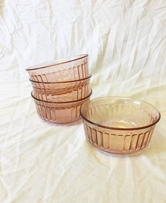 Vintage Fortecrisa Mexico Pink Glass Cereal Bowls Set of 4