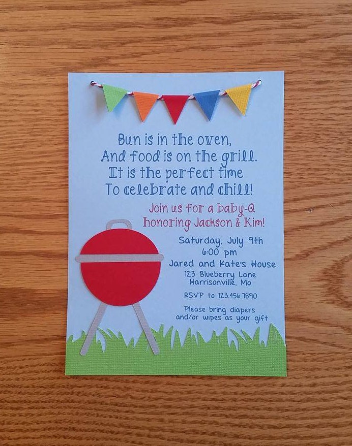 Barbecue BBQ Baby Shower Invitations Handmade Diecut