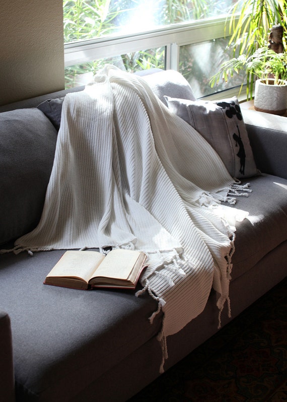 Organic Cotton Knit Throw Blanket PURE WHITE by Viverano ...