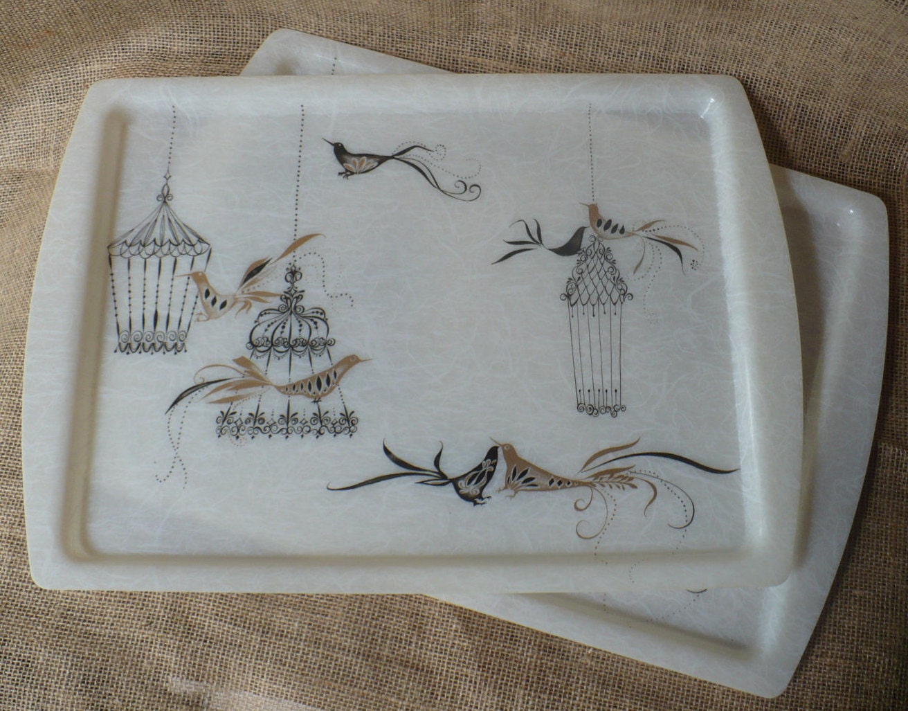 Vintage Plastic Tray Retro Bird Cage Tray Set of 2