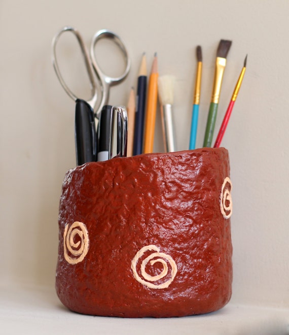 Unique pencil cup pencil holder paper mache spiral design