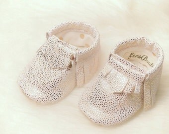 Baby moocs, -baby moccasins, -Gold Moccs, -White & Gold Moccs, -Fringe Moccs.
