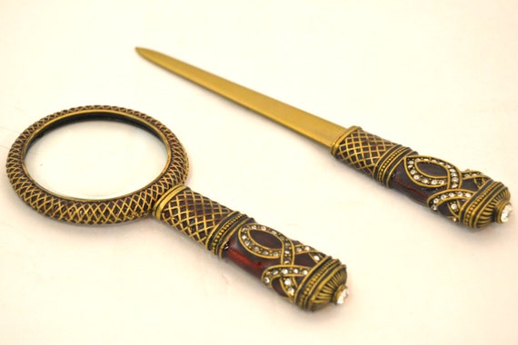 Free Shipping-Vintage Look Letter Opener and Magnifying Glass