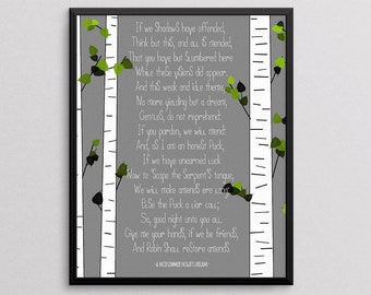 A Midsummer Night's Dream, Shakespeare quote, 8x10 Art Decor Digital Print