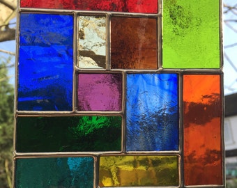Stained Glass Panel Multi Coloured Abstract Stained Glass Suncatcher Glass Art - CRhodesGlassArt